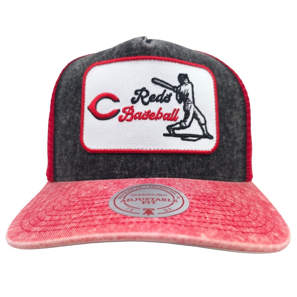 Cincinnati Reds Mitchell & Ness MLB Trucker Hat Cap 3D Patch Acid Wash Black NWT